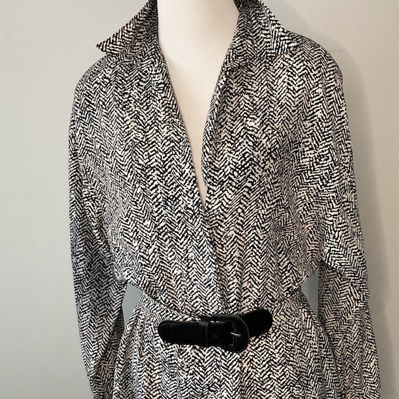 Vintage Neiman Marcus Black Creme Herringbone print dress size 10 - Picture 5 of 9